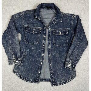 IRIS Denim Jacket Womens Small Blue Acid Wash Snap‎ Button Jean Shacket